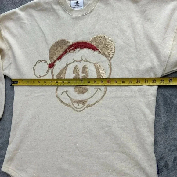 Disney Sweatshirt Adult Small Santa Mickey Mouse Sequin Christmas Spirit Jersey - Picture 3 of 11